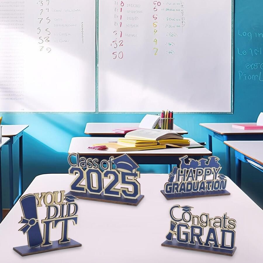 Allecto plus 4 Blauwe Afstudeerdecoraties Bureau Decoratie Afgestudeerden Klas 2025 Houten Gelaagd Dienblad Geslaagden Felicitaties