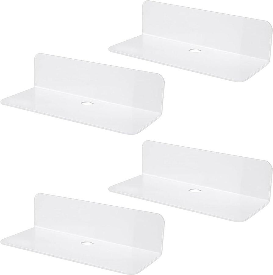 Allecto Plus 4-delige acryl wandplankset met zelfklevende wandrekbevestiging Minimalistische stijlvoor keuken of badkamer