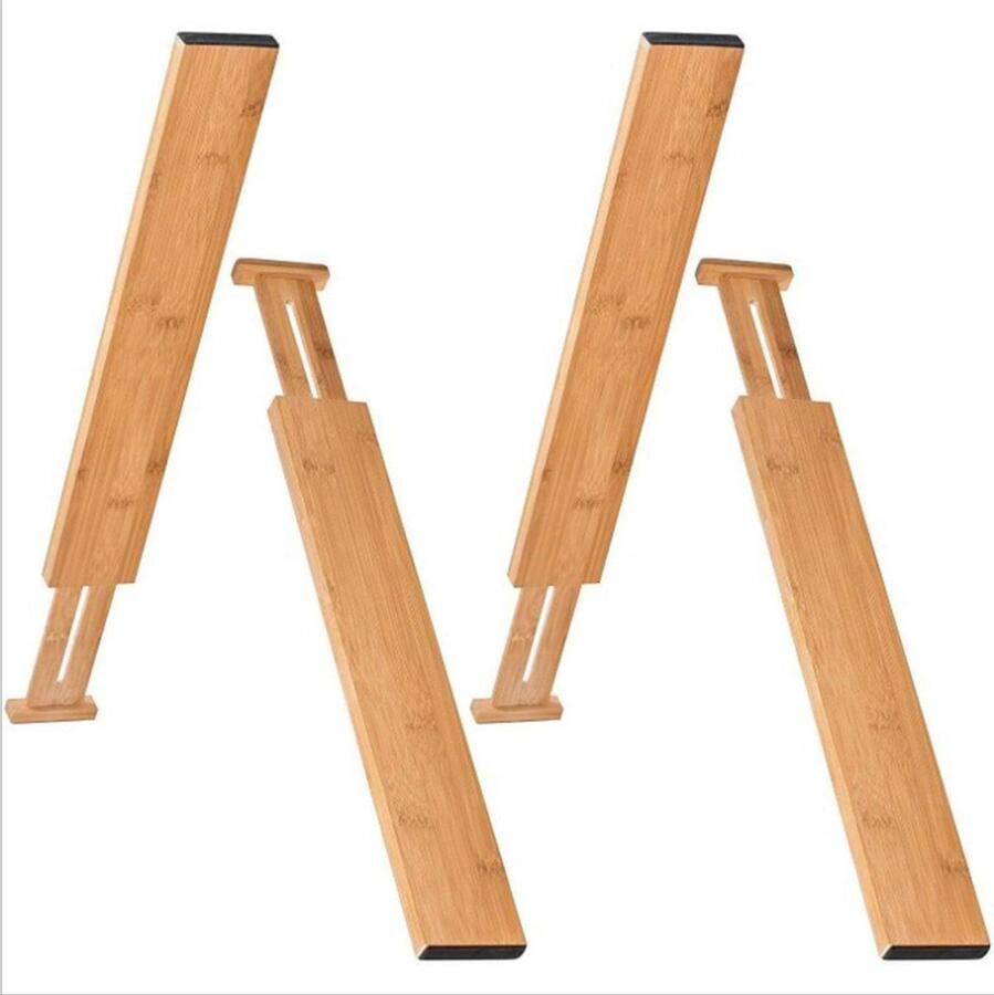 Allecto Plus Set van 4 bamboe ladeverdelers voor keukenkasten Ladescheidingssysteem Verstelbare opbergoplossing voor slaapkamer Afmetingen: 32 5 x 43 cm