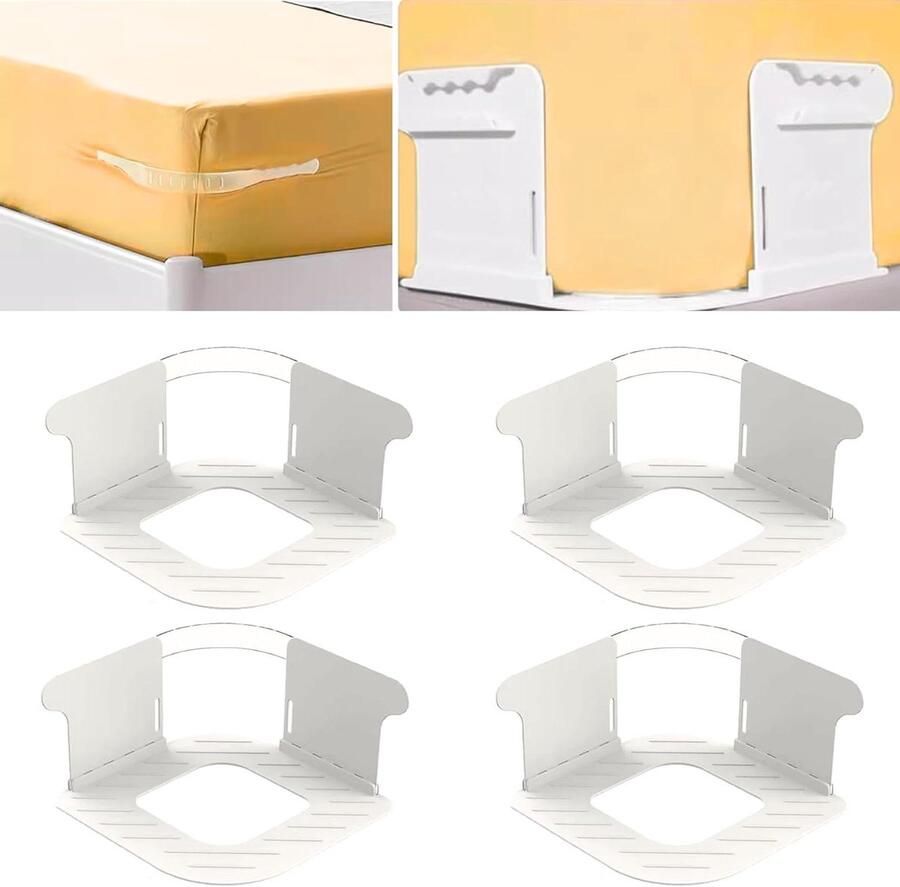 Allecto Plus 4-delige Bedding Holders Bed Clips Stevig Wit Makkelijke Installatie Geschikt voor Elk Matras Voorkomt Vervelende Plooien Beddengoed Clipsets