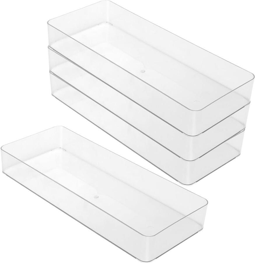 Allecto Plus 4-delige ladeorganisator set voor keuken en badkamer opbergen 40 x 15 x 58 cm transparant plastic opbergladen met toepassingen voor make-up kantoor veelzijdige organizerbakken