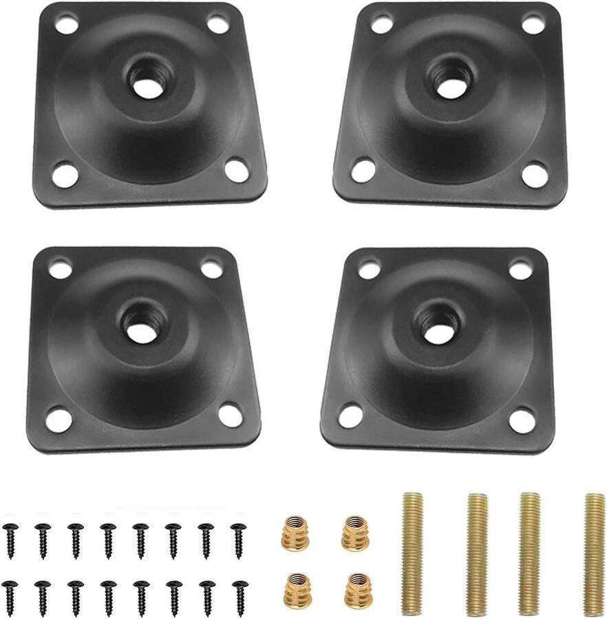 Allecto Plus 4-delige Meubelmontageplaten Set Zwart Pootmontage Voor Bank Stoel Kleerkast Eettafel