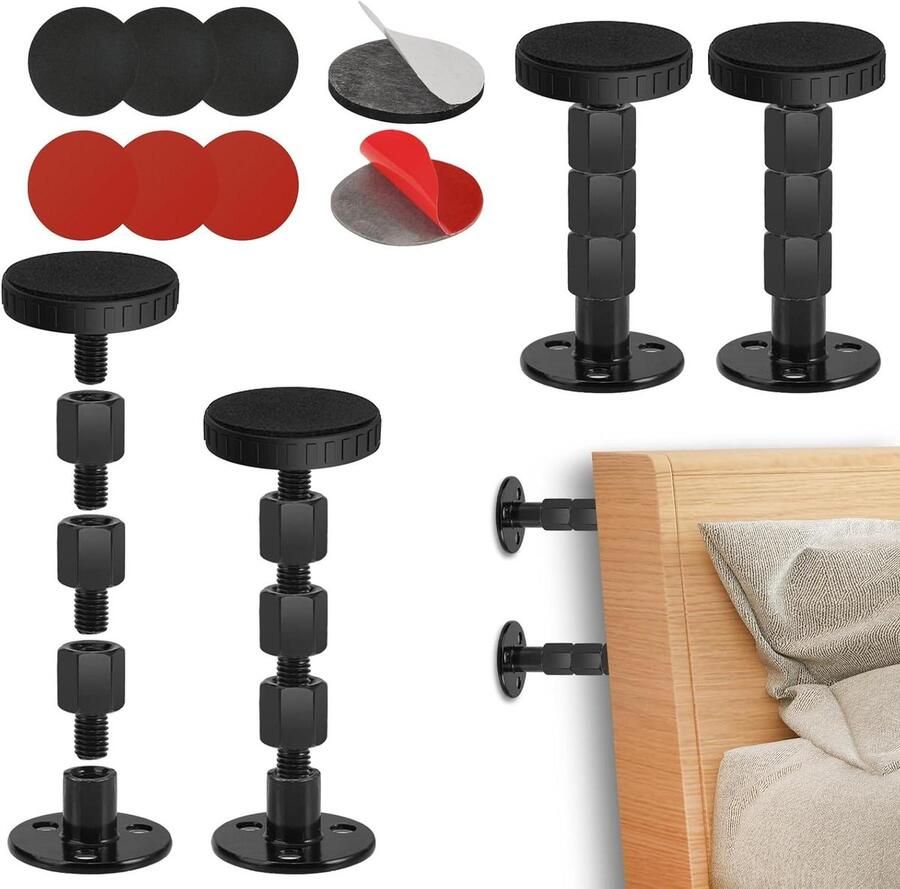 Allecto Plus 4-delige Set Anti-Tril Bedframe Spacers Verstelbare Hoofdbord Stabilisatoren 30-110mm Bed Anti-Tril Stabilisator voor Bedden Kasten Sofa's