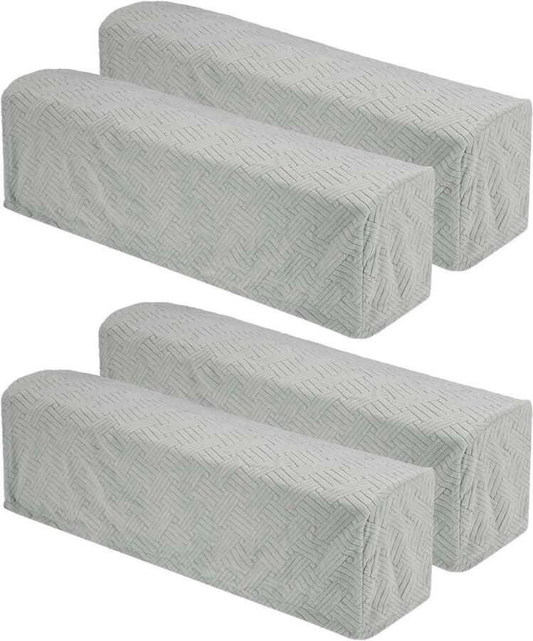Allecto plus 4-delige set stretch armleuninghoezen voor fauteuil bank en ligstoel Lichtgrijs Armleuningbescherming met zachte twill stof
