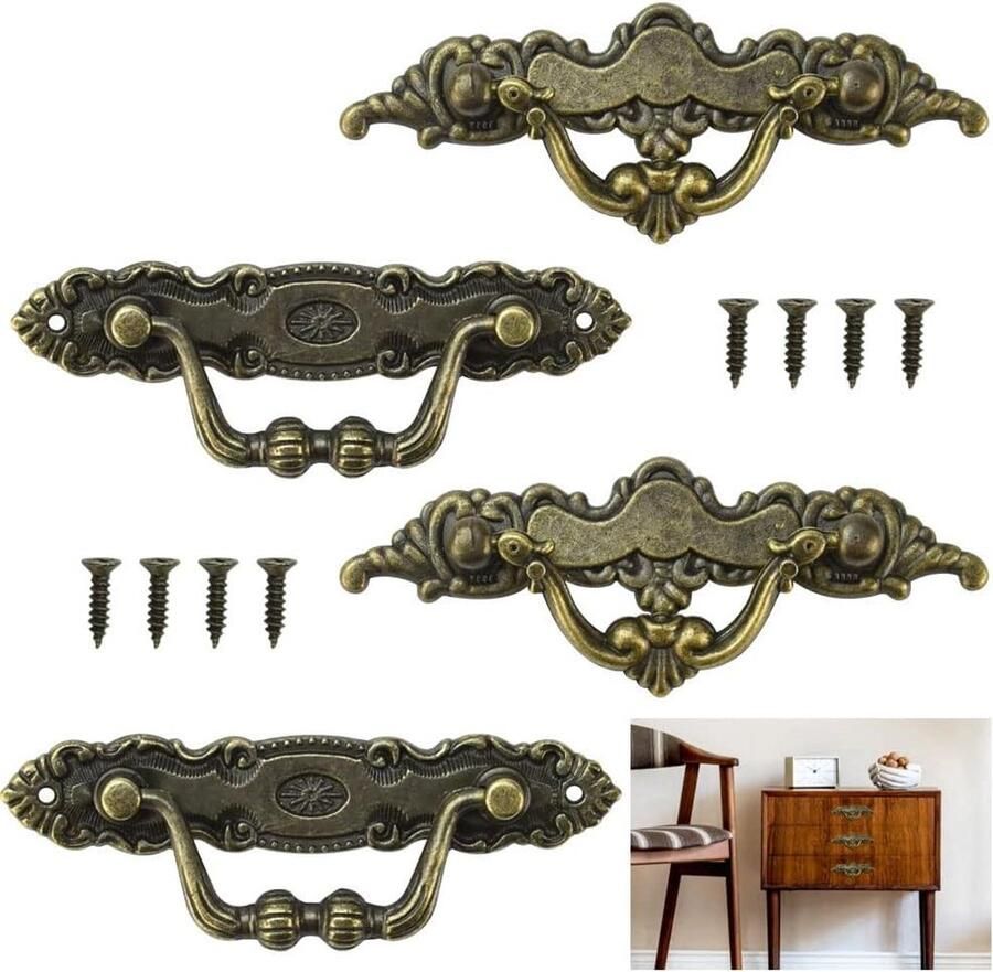 Allecto Plus 4-delige set Vintage Meubelgrepen van Zinklegering Antiek Design Inclusief bevestigingsmateriaal