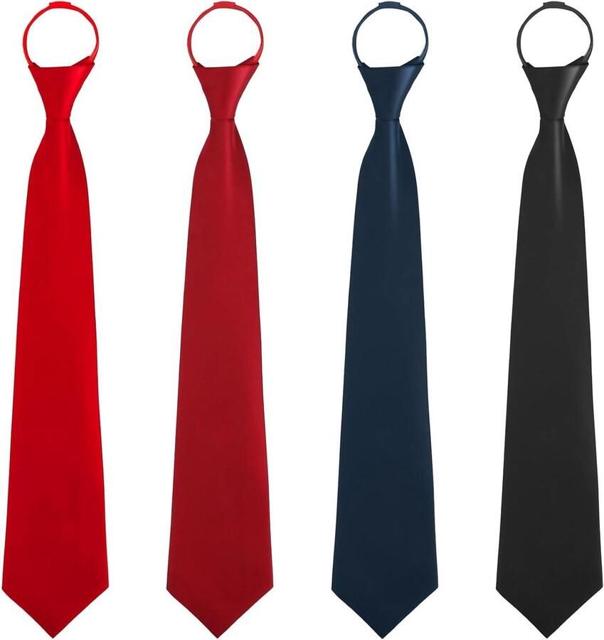 Allecto plus 4-pack herenstropdassen met ritssluiting en elastiek in satijnen afwerking zwart M