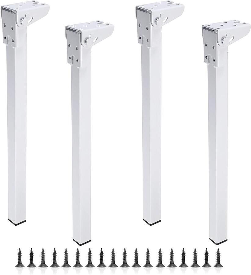 Allecto Plus 4 stuks 90° ijzeren klaptafelpoten met zelfvergrendelend scharnier 40 cm salontafelpoten meubelverhoger poten doe-het-zelf meubels vervangende poten voor tv-kast laptoptafel in wit handig en stevig toebehoren