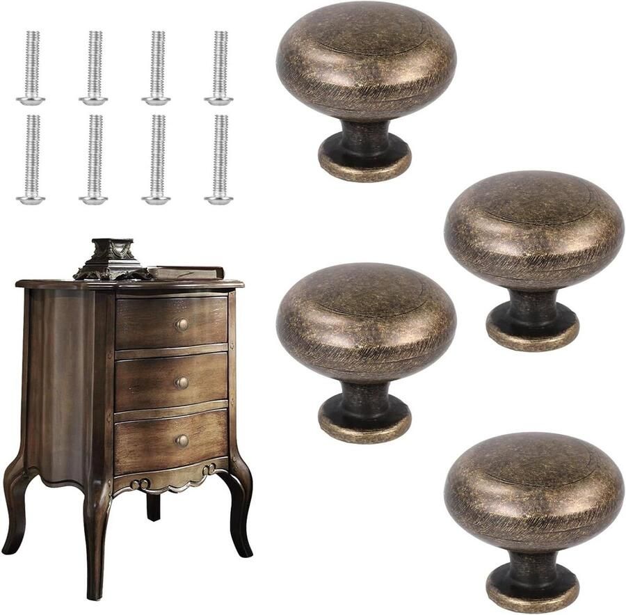 Allecto Plus 4 Stuks Antiek Messing Kastknoppen voor Keuken en Badkamer Zinklegering Ladeknoppen voor Dressoir Kast Garderobe (Bronzen)