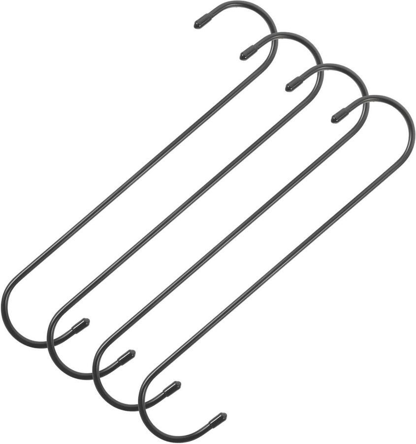 Allecto Plus 4 stuks Grote Zwart Stalen S Haken voor Keukengerei en Potten Heavy Duty Handige Plantenhaken Keukenkast Ophanghaak