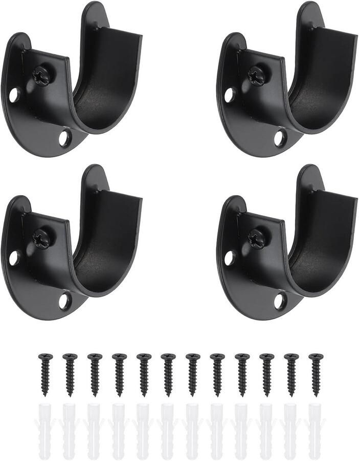 Allecto plus 4 stuks kledingstang eindsteunen roestvrij stalen flensstanghouder zwart voor badkamerkastgordijn