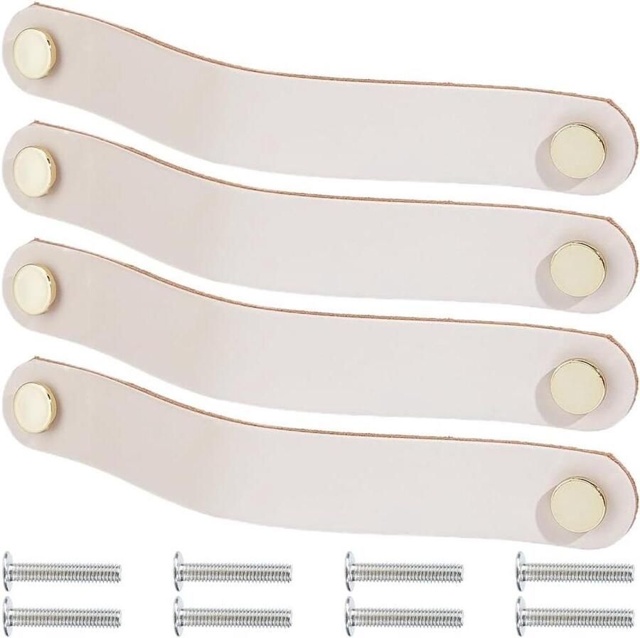 Allecto plus 4 stuks lederen lade trekt 20 2 cm keukenkast deurknoppen echt leer dressoir handgrepen melkachtig wit inclusief schroeven