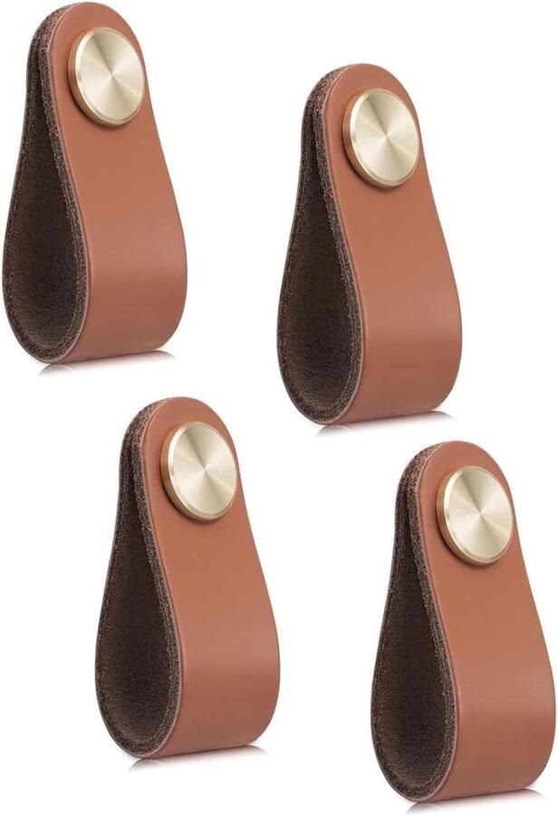 Allecto Plus 4 stuks leren ladehandvat Anti-botsingshandvat Leren knoppen Vintage leren ladehandvat voor kast dressoir meubelknoppen