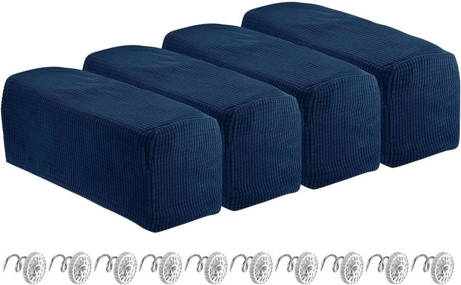 Allecto Plus 4 stuks Marineblauwe uittrekbare armleuninghoezen voor stoelen banken met schroefnaald Bescherming en stijlvolle decoratie voor uw meubels