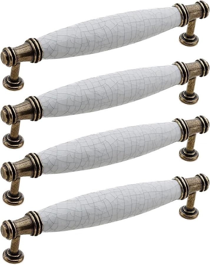 Allecto Plus 4 stuks Marmeren Deurgrepen 128 mm Vintage Antiek Keukenkast Dressoir Kast Poorten