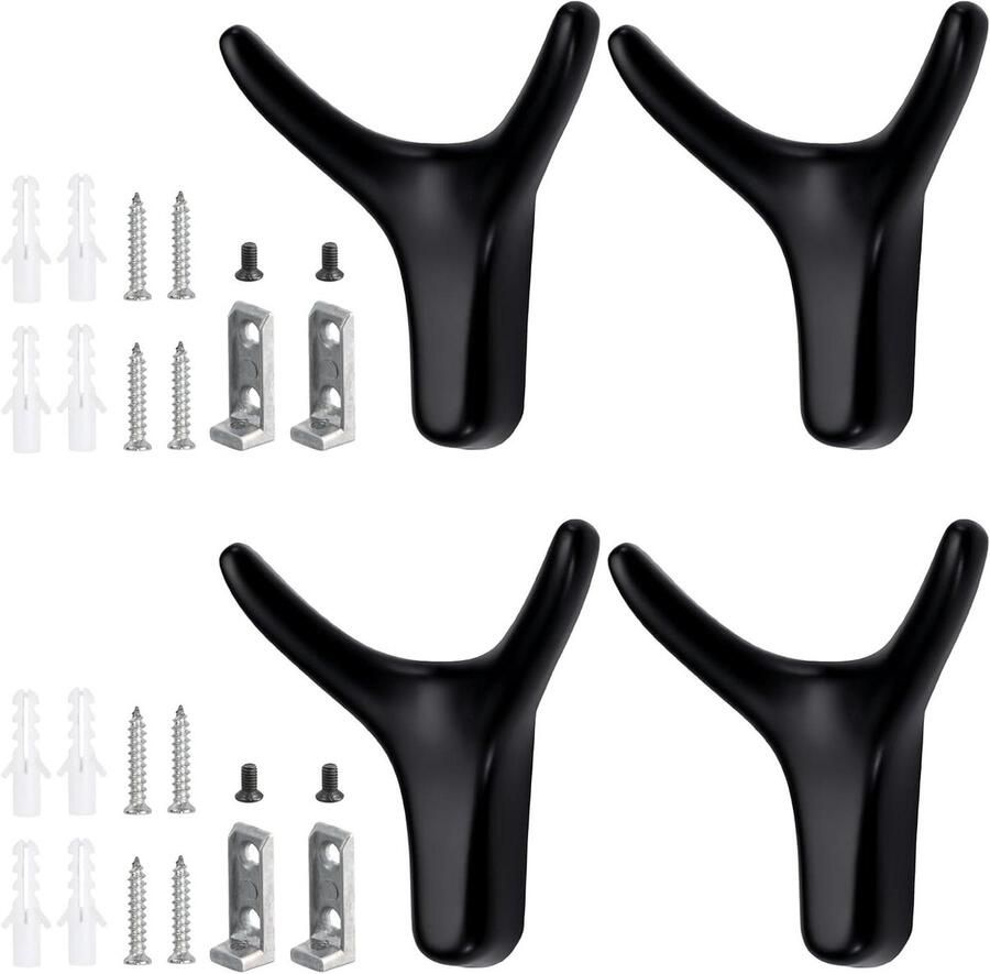 Allecto Plus 4 stuks metalen kapstokhaken voor muurmontage in matzwart Zware wandhaken met schroeven voor jassen gewaden hondenriemen Badkamerdeur hal keuken
