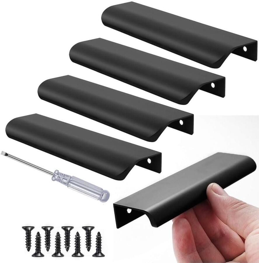 Allecto Plus 4 stuks meubelgrepen in zwart aluminium 12 cm Voor keukenkasten en laden Onzichtbare verborgen handgrepen