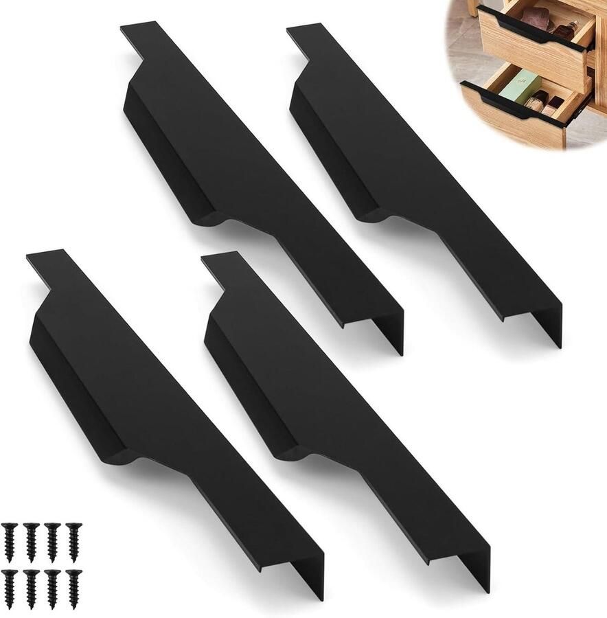 Allecto Plus 4 stuks moderne verborgen deurgrepen voor keukenkasten 30 cm inclusief schroeven