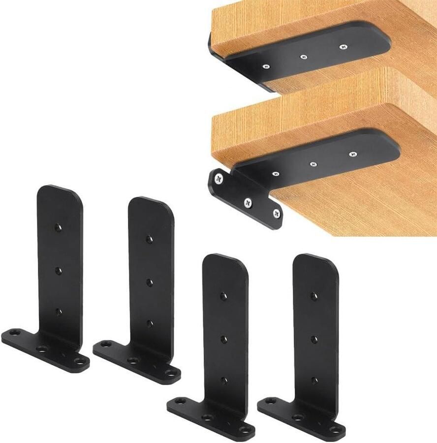 Allecto Plus 4 stuks plankhouders Zwarte 90 graden beugels voor 5 mm dikke planken Duurzame onzichtbare zwevende bevestiging Draagkracht 100 kg Voor huis keuken kantoor tafel en muur