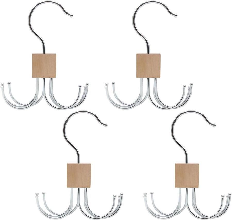 Allecto plus 4 stuks riem hanger voor kast met draaibare haken Houtkleurige opslaghouder voor riemen sokken en handschoenen