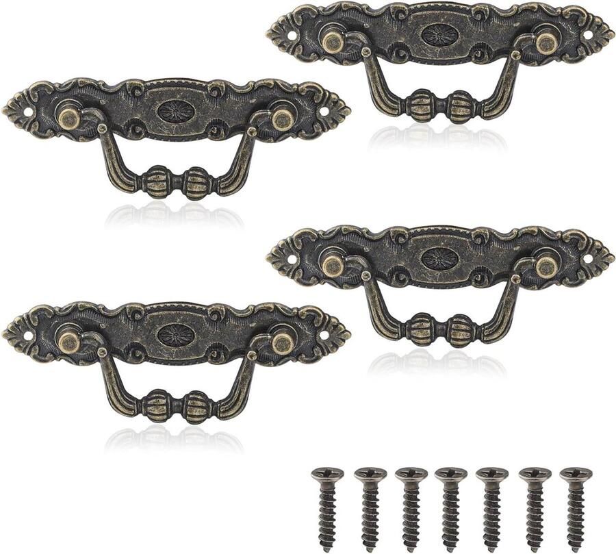 Allecto Plus 4 stuks vintage meubelgrepen antiek brons retro decoratieve deurgrepen