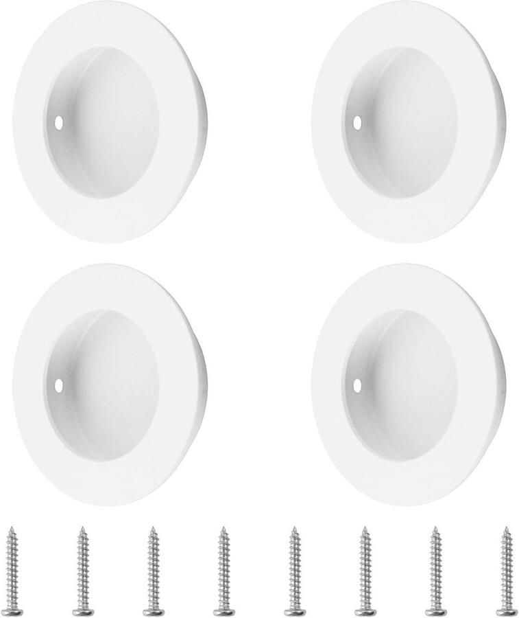 Allecto plus 4 stuks witte ronde verzonken handgreep 50 mm trompet roestvrijstalen schuifdeurhandgrepen kasthandgrepen glazen deurkast kast lade montageschroeven
