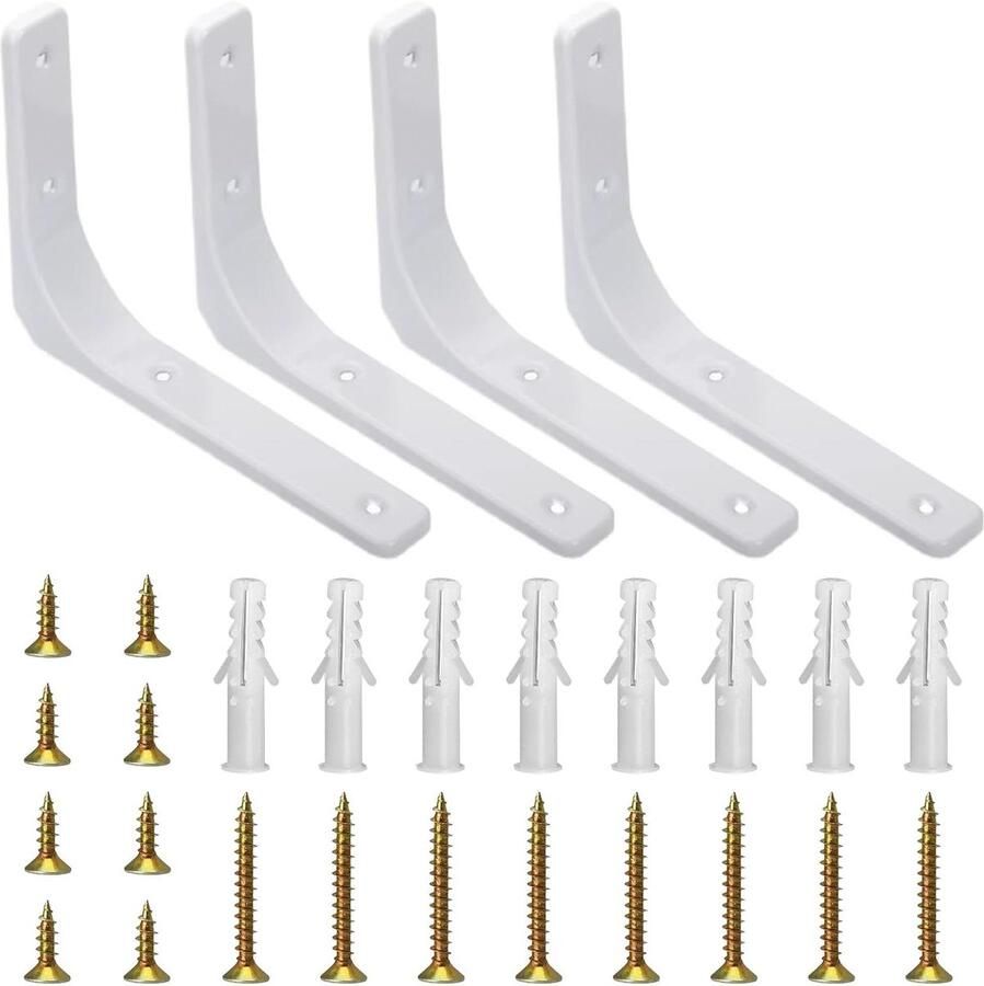 Allecto Plus 4 stuks Zware Metalen Wandbeugels 8 Inch L-vormige Beugels voor Zwevende Planken Muurbevestiging Draagvermogen Wandsteunen