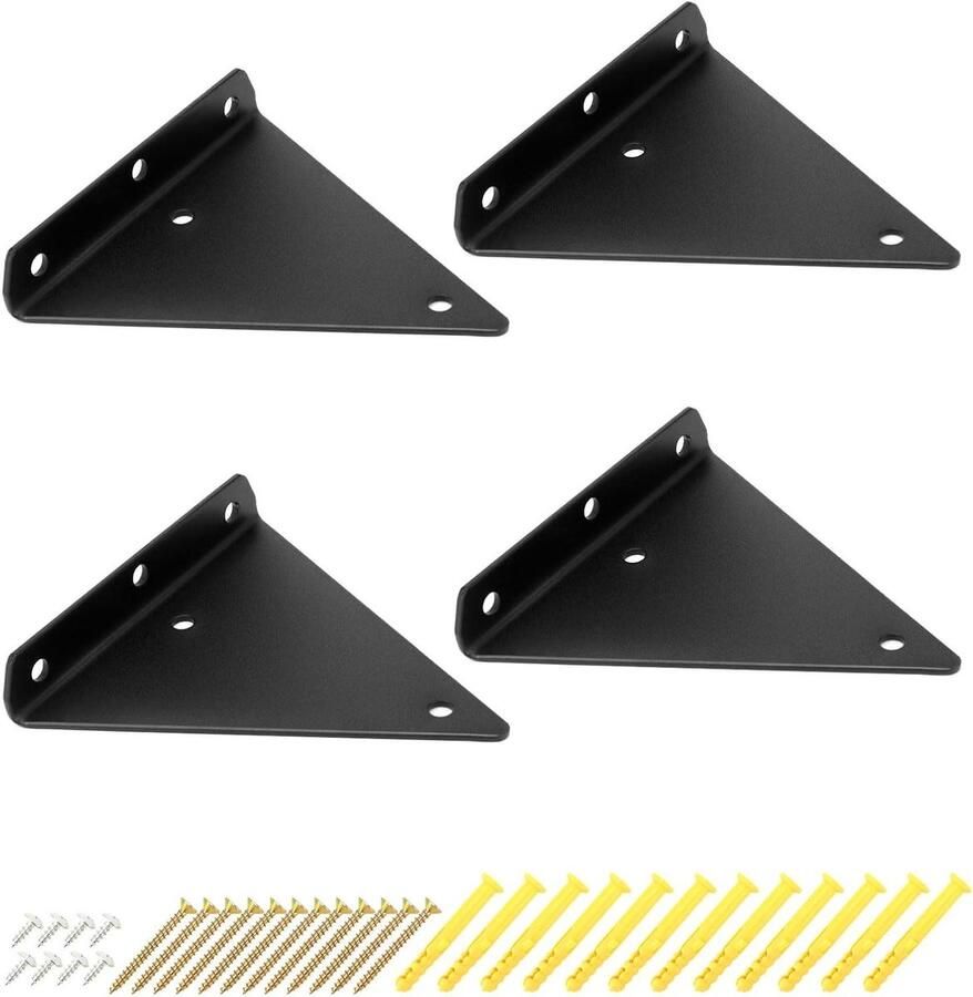 Allecto plus 4 stuks zwarte onzichtbare plankbeugel voor wandplanken 13 x 14 cm met montageschroeven