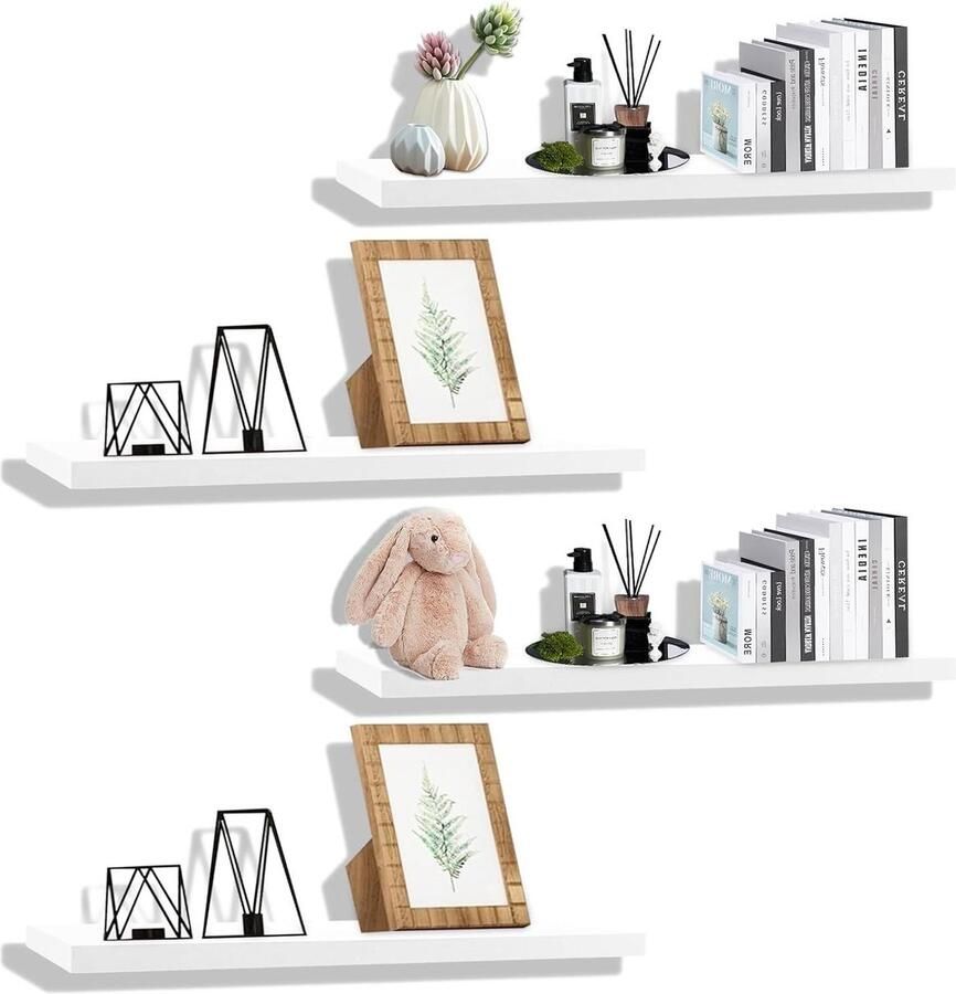 Allecto plus 4 witte wandplanken van 40 cm voor decoratie en presentatie Zwevende planken voor aan de muur