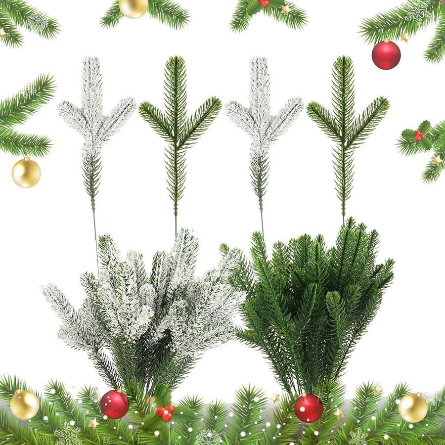 Allecto plus 48 stuks decoratieve kersttakken 24 cm doe-het-zelf kunststof dennentak geschikt voor kerstdecoraties slingers eettafel en woonkamer feestelijke decoratie voor de feestdagen