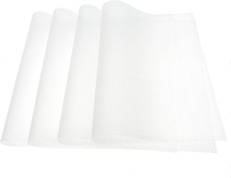 Allecto plus 4x Wit Doorschijnend Antislip Koelkastmatten 45 x 29cm Anti-schimmel Koelkastpads Ladematten Snijdbaar Voor Keukenladen en Kasten