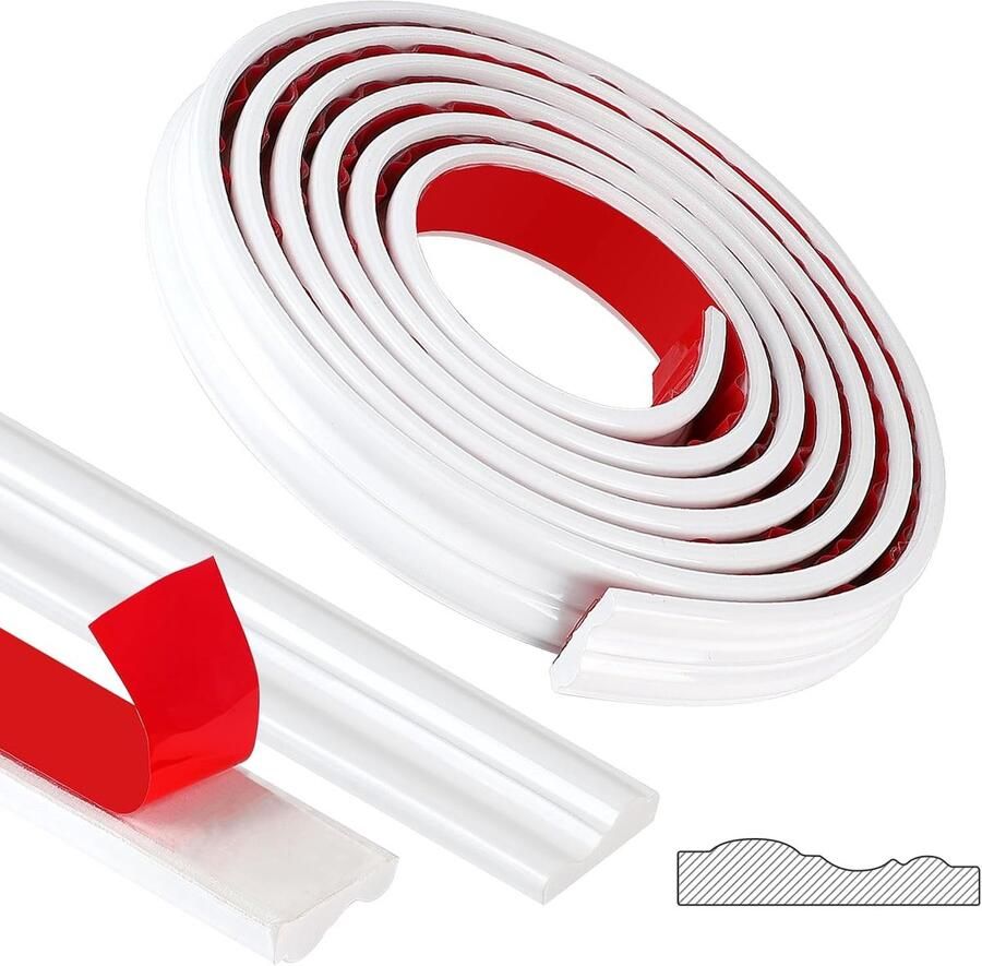 Allecto plus 5 meter zelfklevende wandlijsten voor doe-het-zelf decoratie 32 mm breed glanzende sierlijsten voor spiegels fotolijsten en kasten wit YT155 model