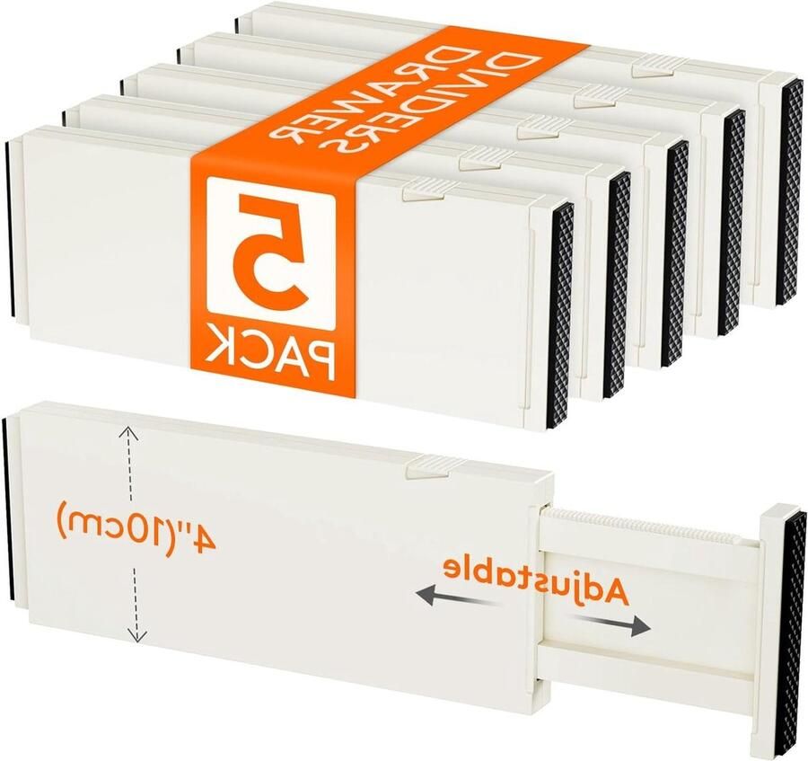 Allecto Plus 5-delige Ladeverdelers Set Verstelbaar Kleding & Keuken Organisatie Beige 10 cm Hoog