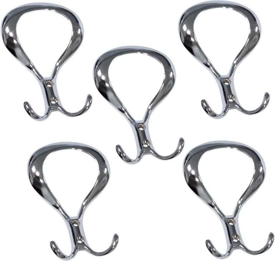 Allecto plus 5 stuks metalen garderobehaken met chroomkleurige haken 128 87 mm Duurzame kledinghaken voor gang of kast