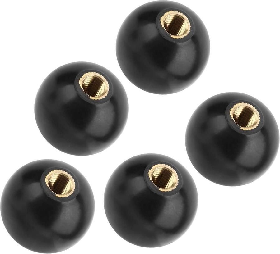 Allecto plus 5 stuks zwarte bakelieten knoppen M10*35 met koperen schroefmoer