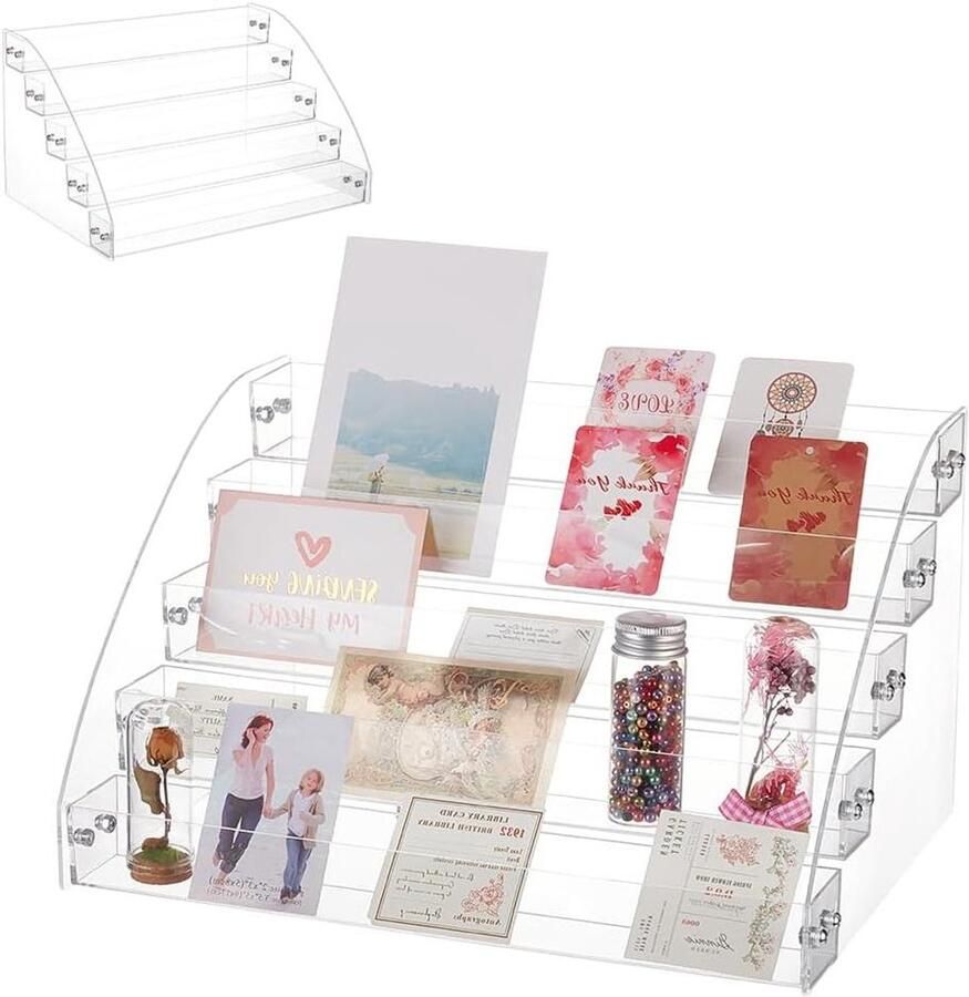 Allecto Plus 5-Tier Acryl Display Stand voor Kerstkaarten en Stickers. Organizer voor Bureau en Teller