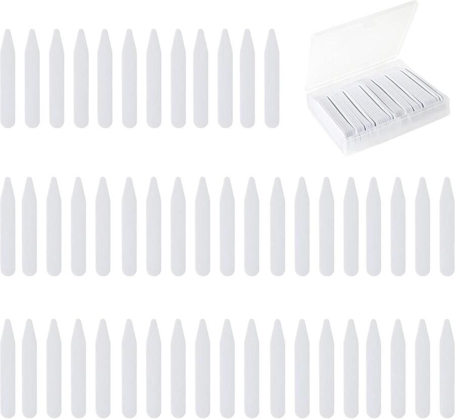 Allecto Plus 50 stuks kunststof kraagstaafjes wit met transparante doos hemdkraagversterkers zakelijke overhemden L maat opbergdoos inbegrepen