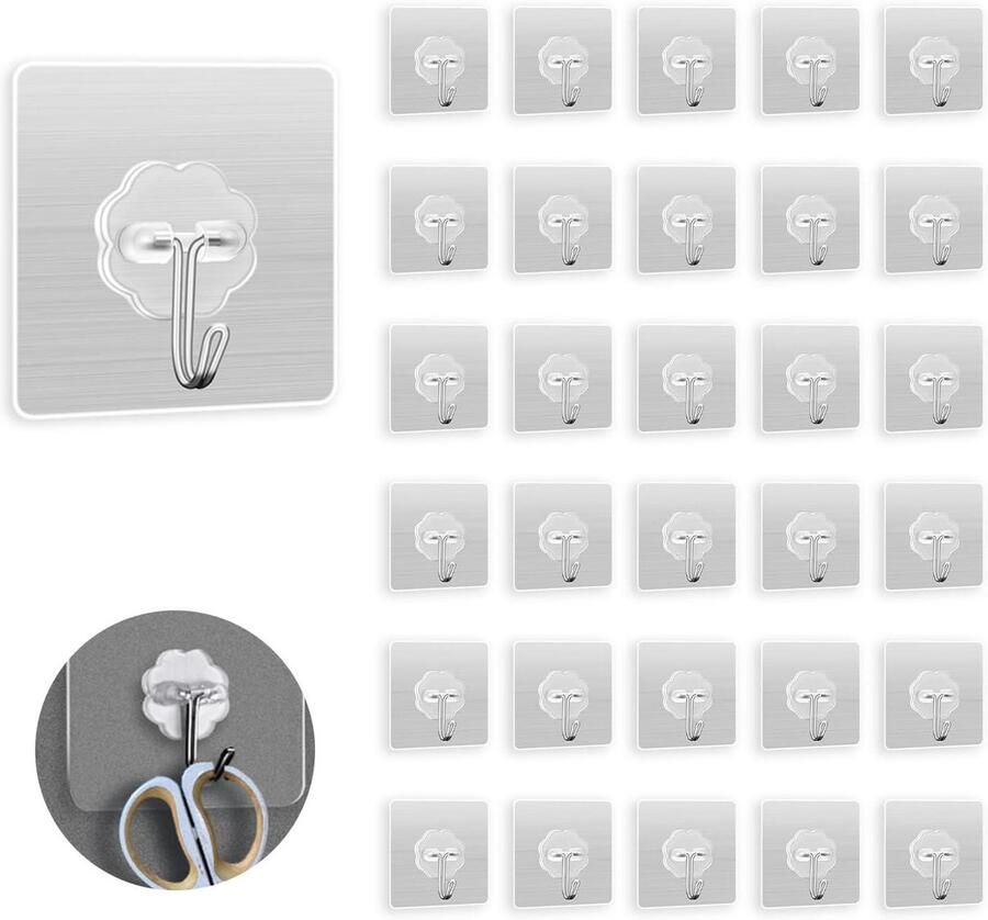 Allecto Plus 50 stuks zelfklevende haakset voor jas en doek Nagelvrije kleverige haken voor badkamer en keuken Ophangmogelijkheden voor kast handdoek en meer