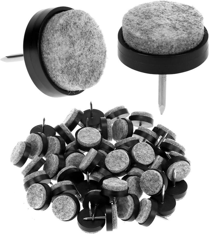 Allecto plus 50 stuks viltglijders met spijkers voor meubels en stoelen 22 mm diameter vilt en ABS 4 mm dik