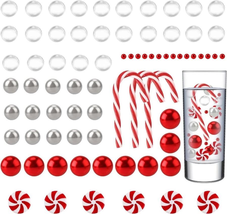 Allecto plus 54-delige Kerst Vaasvuller met Drijvende Kralen Kerst Zuurstok Thema Voor Thuis Eettafel Decoraties