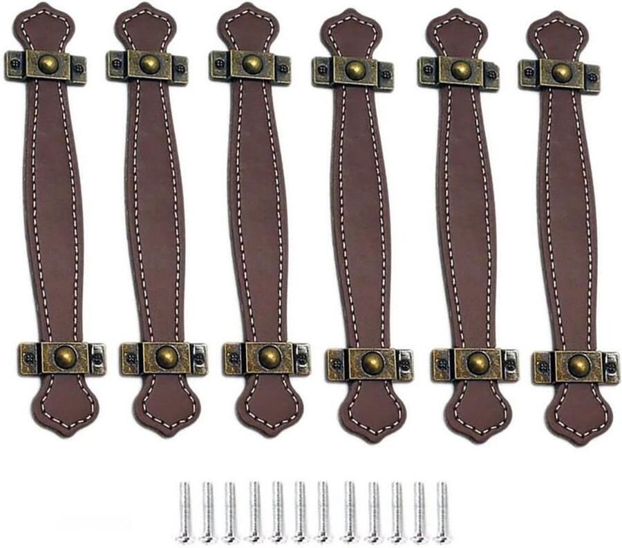 Allecto Plus 6-delige leren lade- en kofferhandvatten in lichtbruin Praktische handgrepen voor ladekasten en deuren