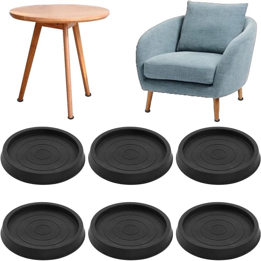 Allecto Plus 6-delige set Meubelvoeten Rubber Stoelpoot Doppen voor Stoelen 2.5 Inch Ronde Meubel Ondersetters Antislip Meubelkussen Zwart Vloerbeschermer voor Harde Vloeren Bed Kast Sofa Stoel Tafel