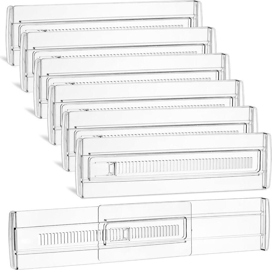 Allecto Plus Verstelbare transparante ladeverdelers 6 stuks hoogte 8 cm uitschuifbaar van 285 505 cm kunststof ladenscheiders voor keuken slaapkamer kantoor bureau dressoir