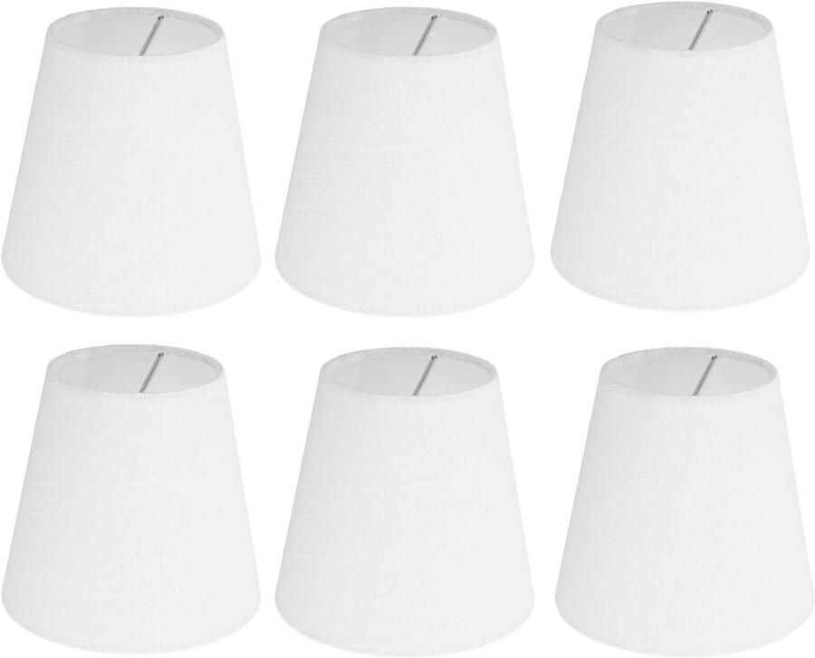 Allecto Plus 6-delige set witte stoffen lampenkappen voor E14-lampen Clip-on design voor kandelaar en vloerlampen