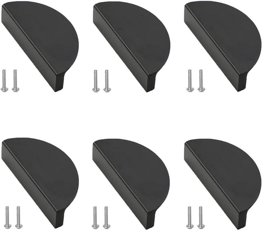 Allecto Plus 6-delige Set Zwart Keukenkast Deurgrepen Handvatten voor Kasten Deuren en Laden Gatafstand 64mm Inclusief 12 Schroeven