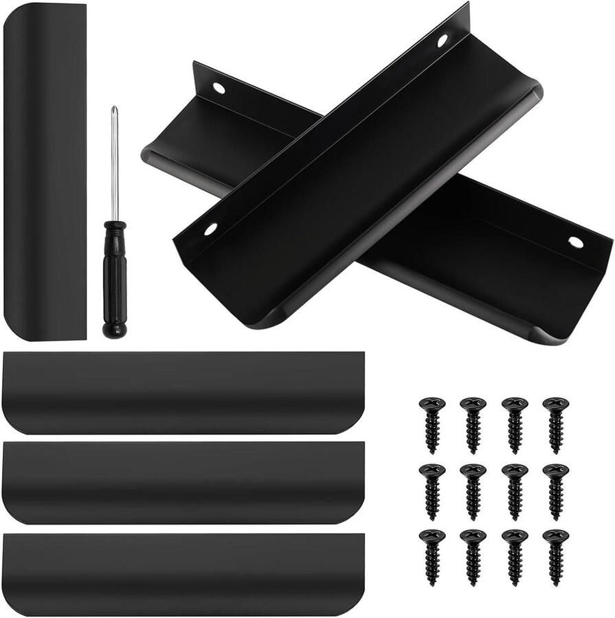 Allecto Plus 6-delige set Zwarte Meubelgrepen 150mm Verborgen Kastgrepen Keukengrepen Zwart Aluminiumlegering Ladegreep met Schroeven Kastdeuren Garderobe Deurhandgrepen Ladehandgrepen