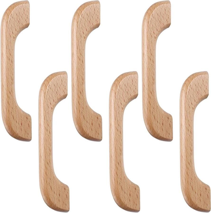 Allecto Plus 6-pack Houten Handgrepen voor Keukenkasten Decoratieve Meubelbeslag Retro en Handgemaakt Lade Handvatten Huishoudelijke Deur Vervanging Borst Hout 6 Stuks