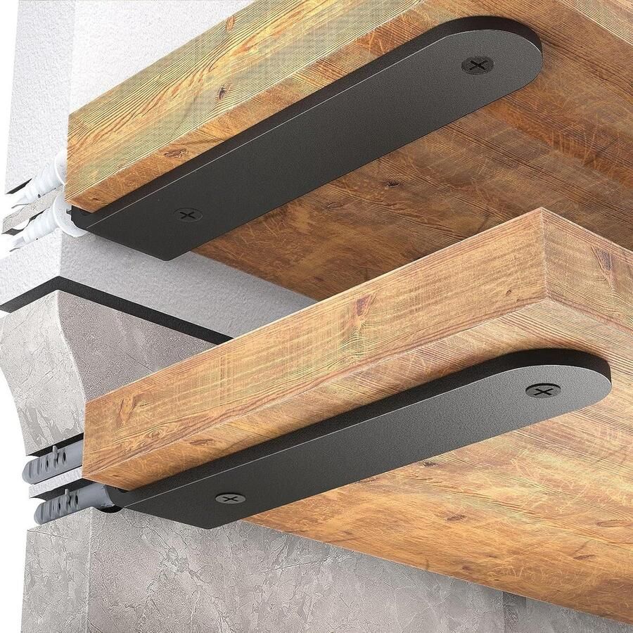 Allecto plus 6 stevige metalen L-beugels voor zwevende planken 20 cm zwart wandmontage-ondersteuning