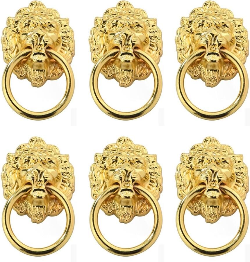 6 stuks antieke leeuw meubelknoppen handvat knop ring kastgreep trekgreep comfortabel en arbeidsbesparend (goud)