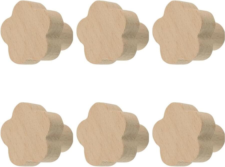 Allecto plus 6 stuks bloemvormige houten knoppen in beukenhout voor laden en kledingkast