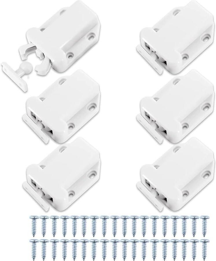 Allecto Plus 6 stuks deurgrendels met touch-ontgrendeling voor keukenkasten Push-to-open kastsluiting Wit Inclusief schroeven